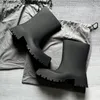 Роскошные брендовые резиновые непромокаемые сапоги, женские однотонные ботильоны для женщин, ботинки на платформе на массивном каблуке, женские ботинки без шнуровки с квадратным носком 240202