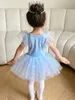 Stage Wear Enfants Filles Mesh Tutu Ballet Dance Costume Paillettes Gymnastique Justaucorps Ballerine Dancewear Halloween Robe de Danse