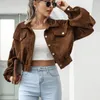 Jaquetas para mulheres manga lanterna topos recortados jaqueta bomber casaco outwear roupas de veludo outono inverno casaco 18047 240124