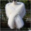 Futra kobiet sztuczne damskie spacer obok ciebie Kurtki z kości słoniowej dla kobiet Wamd Wrap Shawl Bridal Bride Bolero Party Udele Cape Akcesorium Dhjgg