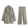 UNIZERA AutumnWinter Product Damenmode Vielseitiger Polo-Ausschnitt, tiefer Anzug, Mantel, weites Bein, Hosen-Set 240127