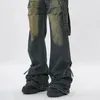 Плиссированные джинсы-стримеры в стиле американского ретро в стиле хип-хоп, мужские уличные тренды, свободные прямые брюки с принтом тай-дай, потертые брюки со средней талией 240123
