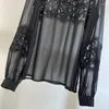 Kvinnors blusar Sexig hög krage Silk Black 2024 Classic Women Lace Perspective Shirts Court Style End Y2K Clothing Girls