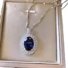Collana di orecchini set di lusso eleganti orecchini/anelli/collane con zirconi blu blu in tre pezzi per accessori di gioielli per la cena di anniversario