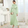 Etniska kläder 2024 Spring Fashion Women Long Sleeve Satin Maxi Dress Elegant Dubai Abaya Muslim Kaftan Ramadan Eid Jalabiya Vestidos Robe