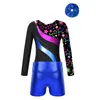 Bühnenkleidung Kinder Langarm Gedruckt Patchwork Rhythmische Gymnastik Trikot Mit Shorts Kinder Dancewear Sets Für Mädchen Skating Bodys