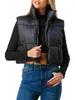 Women's Padded Vest Sleeveless Solid Color Zip Up Crop Puffer Gilet Winter Warm Quilted Coat Outwear 240131