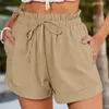 Shorts pour femmes Femmes Été Taille élastique Cordon de serrage Couleur unie Chemise au-dessus du genou Longueur Poches d'usure quotidienne High F