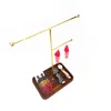 Jewelry Pouches Walnut Base Display Stand Metal Storage Rack Gold Necklace Earring Hanger