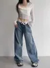 HOUZHOU Vintage Y2k Jean Baggy Kpop Gyaru Streetwear Pantaloni larghi in denim blu Harajuku Coreano Acubi Jeans a vita alta 240129