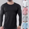 Magliette da uomo T-shirt da uomo alla moda primaverile Tinta unita Slim Fit T-shirt a maniche lunghe Pullover Classico sportivo casual da uomo Top Canottiera