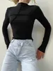 여자 T 셔츠 mdug 반 터틀넥베이스 셔츠 2024 스프링 및 가을 패션 베벨 디자인 장거리 풀 오버 내부의 슬림 한 디자인