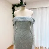 Elegant Sky Blue Mermaid Pearls aftonklänning för kvinnor Långärmar med avtagbart tåg Formella prom bröllopsfestklänningar 240201