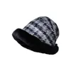 Berets chapéu de pelúcia feminino inverno mais veludo checkerboard grade boné de pescador quente proteção de orelha balde chapéus sombreros de mujer