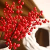 Decorative Flowers Artificial Red Berry With Stem 6 Branches Holly Berries Simulation Fake Flower