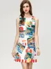 Women's Runway Dresses O Neck Sleeveless Printed Sequined Dobby Fashion Designer Mini Vestidos