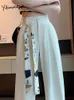 Yitimuceng Witte Pakken Broek 2023 Wijde Pijpen Hoge Taille Koreaanse Mode Rechte Broek Whit Riem Elegant Casual 240202