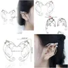 Clip-On skruv ryggstöd örhängen Elf Ear Cuffs Wing Tassel Filigree Een Wrap Fairy Cosplay Wedding Fantasy Costume Drop Delivery J DHPMH