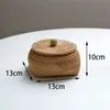 Natural Rattan Round Box With Lid Hand-Woven Wicker Tray Desktop Decoration Storage Box Picnic Food Bread Fruit Basket 240131