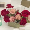 Gift Wrap Acrylic Flower Box Clear Rose Pots Stand Decorative Square Vase With Lids For Valentines Day Mothers Birthday Wedding Drop Dheay