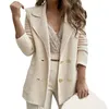 Damespakken Dames Vest Jas Effen Double Breasted Pendelaars Stijl Slim Fit Kraag Blazer Lange Mouw Knoppen