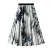 Rokken BabYong Vintage Geplooide Midi Lange Vrouwen 2024 Zomer Koreaanse Esthetische Print Een Lijn Hoge Taille Mid-Lengte Rok vrouwelijke Dames