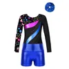 Bühnenkleidung Kinder Langarm Gedruckt Patchwork Rhythmische Gymnastik Trikot Mit Shorts Kinder Dancewear Sets Für Mädchen Skating Bodys