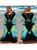 Mulheres Swimwear 2024 Impressão Maxi Vestido Batwing Manga Túnica Primavera Outono Praia Casual Plus Size Mulheres Beachwear Kaftan Cover-ups