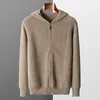 Cardigan à capuche pour hommes automne et hiver veste en tricot épais de grande taille 100% laine mérinos manteau de sport décontracté à manches longues 240130