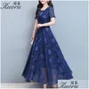 Basic Casual Dresses Plus Size Blue Women Dress Chiffon Floral Vestido Maxi Boho Summer Sukienka Ropa Mujer Robe Longue Femme Chic Dhoyx