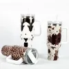 40oz Stainless Steel Tumblers Cups With Lids And Straw Cheetah Cow Print Leopard Heat Preservation Travel Car Mugs Large Capacity Water Bottles G0207