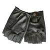 Högkvalitativa svarta män äkta läderhandskar Slip-resistent Luvas Half Finger Sheep Leather Fingerless Handskar GANTS MOTO L01 240127