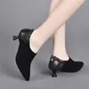 Kleidschuhe High Heel Damen 2024 Frühling Herbst Spitze Zehe Wildleder Schwarze Pumps 3/5 cm Elegante weiche Leder Lades Tacones