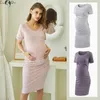 Liu Qu Moederschapsjurken Vrouwen Kant Ruches Zwangerschapsjurk Bodycon Zwangere Kleding Casual Mama Korte Mouw Wrap Babyborrels 240122