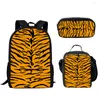 Schultaschen, Tiger-Streifen-Muster, 3-teiliges Set für Teenager, Jungen und Mädchen, Freizeittasche, Mittagessen, Federmäppchen, leichtes Geschenk