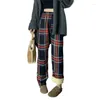 Women's Pants Women Winter Fleece Vintage Plaid Baggy 2024 Collection Lamb's Wool Warm Trousers Clothing