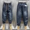 Primavera otoño Jeans tendencia de los hombres suelto holgado pantalones elásticos Haren todo-fósforo pantalones coreanos para hombres pantalones elásticos de calle 240127