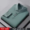 Highgrade Ice Silk Polo Shirt Långärmad hudvänlig tryckning Tshirt 2023 Autumn Fashion Simple Business Handsome Tees Tops 240123