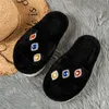 Slippers 2024 Hoge Kwaliteit Schoenen Voor Vrouwen Kristal Damesmode Korte Pluche Casual Ronde Neus Plat