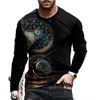 2023 Vintage Print T-shirt 3d Klok Shirt Lange Mouw Casual O Hals 5xl Katoen Oversized Tops Tee Man Kleding 240130