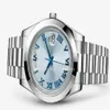 5-gwiazdkowe Super Mens Luksusowe zegarki 228206 Platinum 40 mm Day-Date Ice Blue Arabic Rzadka tarcza Automatyczna moda Zegarek Męska Foldin255i