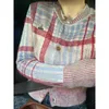 Kvinnors stickor VII 2024 Knit Fall Winter Clothing Red Checkered Vintage broderade kofta tröja Kvinnor Erbjudande