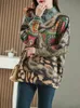 Winter Fashion Knitwear Women Luxury Loose Printed Diamond Plus Size Sweaters Ladies Vintage Warm Pullover Classic Casual Jumper 240124