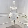 Casual Dresses Solid White 2024 Fasion High Quality Ruffles Folds Lady Slim Fit Long Sleeve Woman Balck Mini Dress