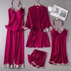 Kvinnors sömnkläder Robe Pyjamas Home Bathrobe Clothes Loungewear Lace Set Casual Sexig Satin Spring Summer Gown Suit Women