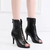 Beige Latin Woman 422 Black Booties Women Open Tee Lace Up Stiletto Bootie for Girls Soede Sole High Heel Dance Boots Shoes 240125