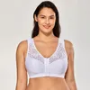 Kvinnor Full täckningstråd Free Floral Lace Plus Size Front Closure Bra Cotton Racerback White Black Beige Underwear DD E F G H 240201