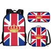 Schultaschen, Retro-Set mit britischer Flagge, bedruckt, Rucksack für Mädchen, Jungen, Schulranzen, Kinder, Teenager, Büchertaschen mit Lunchtasche, Federmäppchen