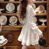 Casual Dresses 2024 Date Girls Little Small Dress Party Mini Lolita Style Cute A Line Bow Tie White Lace Sanding Women Vestidos