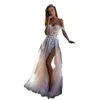 2024 luksusowe liniowe sukienki ślubne z boku rozdzielają 3D koronkowe aplikacje tiul syrena ślubna suknie ślubne